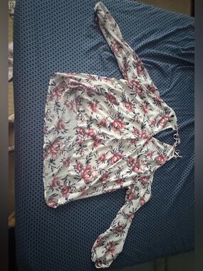 Charlotte Russe Cream Blouse with Pink Floral Print